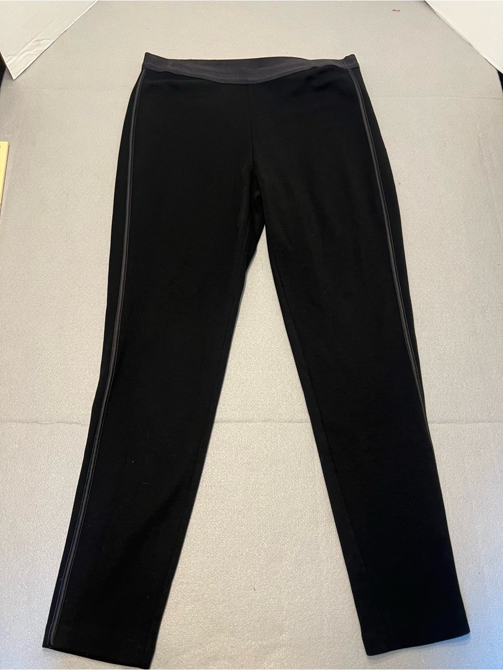 Eileen Fisher Ponte Pull On Pants Black Side Stripe Slim Skinny Leg M